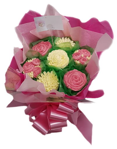 7 Piece Cupcake Bouquet (Pink & Cream)