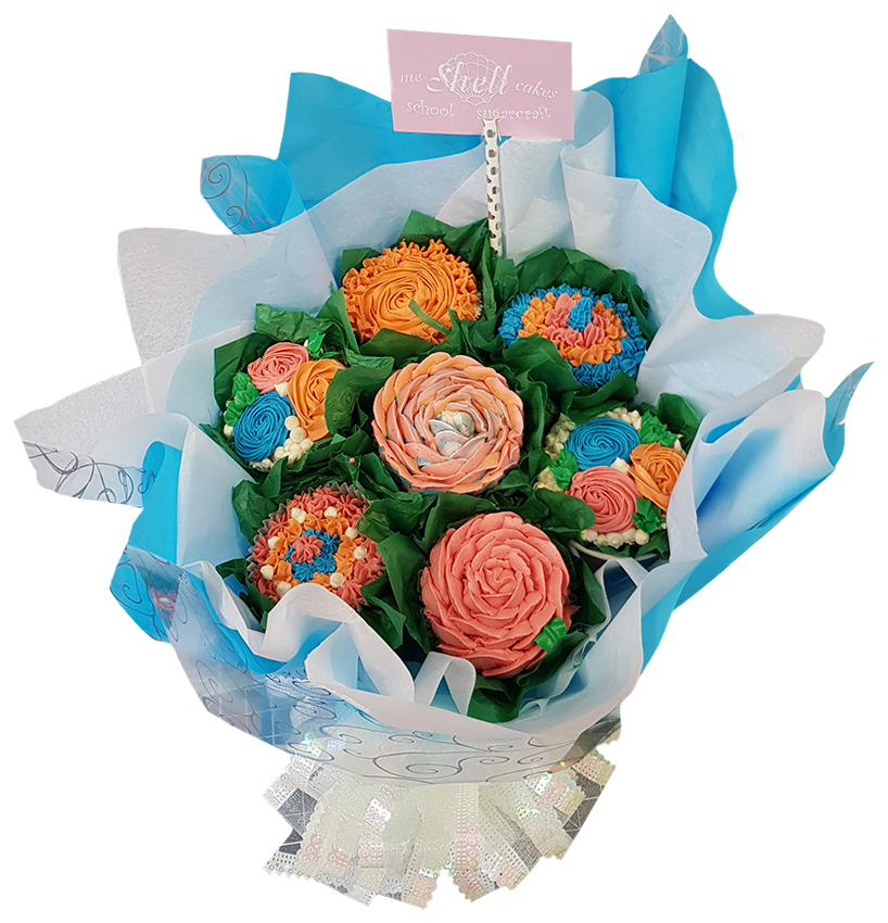 7 Piece Cupcake Bouquet (Orange & Pink) 2
